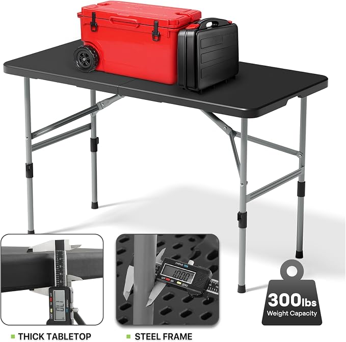Magshion 4ft Plastic Folding Table, Indoor Outdoor Collapsible Portable Dining Table w/Handle, Ideal for Picnic Party Camping, Black