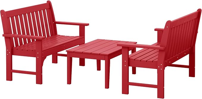WestinTrends Malibu 3-Piece HDPE Outdoor Patio Furniture Couch and Coffee Table Set, Red