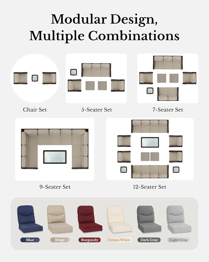 HILLGA Luxury Outdoor Patio Furniture Set with 6-Inch Thick Cushions, High Back Wicker Swivel Rocker Chairs, 5 Pcs All Weather Chairs Set for Small Porch, Deck and Sunroom, Blue (V3)