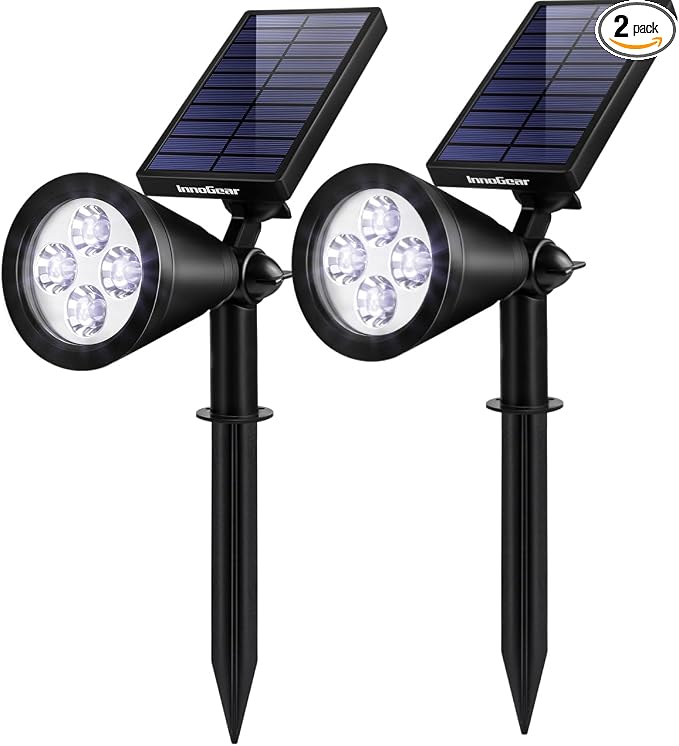 InnoGear Solar Lights Outdoor Waterproof Solar Garden Light for Outside Yard Landscape Lighting Pathway Spot Lights Spotlight Wall Light Auto On/Off, Pack of 2 (Cool White)