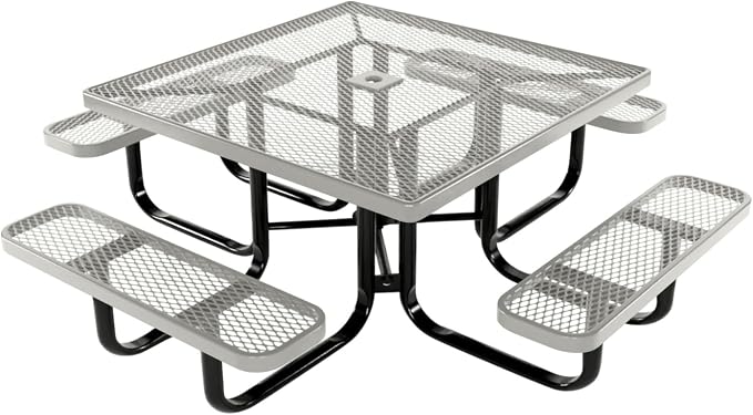 COATEDOUTDOORFURNITURE Heavy-Duty Portable Outdoor Kids Table with Umbrella Hole, Expanded Metal Kids Picnic Table, Commercial-Grade, Made in America (46 in, Square, Childrens, Textured Grey)