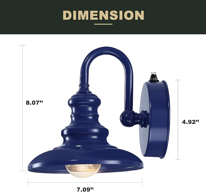 Dusk to Dawn Sensor Outdoor Gooseneck Barn Light Fixtures Blue | Exterior Wall Sconce Lighting Rustic Outside Porch Lantern Farmhouse Wall Mount Lamp for House Garage Patio