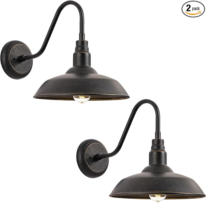 10in Dome Gooseneck Outdoor Light Fixture Bronze Exterior Barn Porch Door Light Fixture with Wall Mount 2 Pack Farmhouse Outside Garage Barn Wall Sconce Light for Balcony, House, Patio