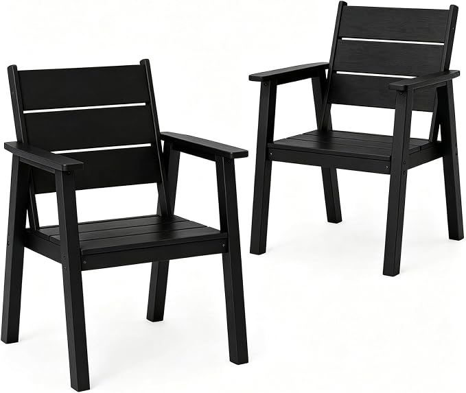 Outdoor Dining Chairs Set of 2,HDPE Patio Chairs with Wide Seat,Ergonomic Design Outdoor Furniture for Porch,Backyard,Deck,Black