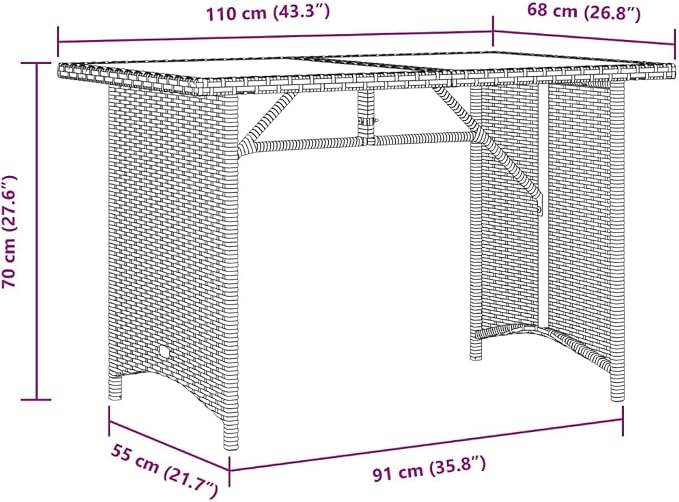 Powder-Coated Steel Garden Table with Beige PE Rattan and Solid Acacia Wood Top, Outdoor Dining Table for Patio, Beige Garden 43.3 x 26.8 x 27.6 in