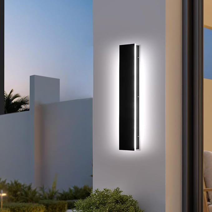 23.6in Modern Outdoor Wall Light,AioTio Upgraded 4.72in Wide Outdoor Wall Sconce,Dimmable Waterproof IP65 Long LED Linear Black Garage Lights,Exterior Wall Lighting fixtures for House,Front Door,Porch