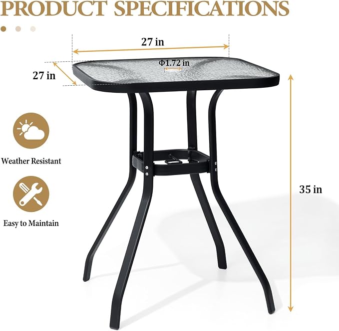 Crestlive Products Outdoor Dining Table for 6, 70" Rectangular Patio Table with Metal Frame 1.6" Umbrella Hole for Backyard Balcony Garden, White