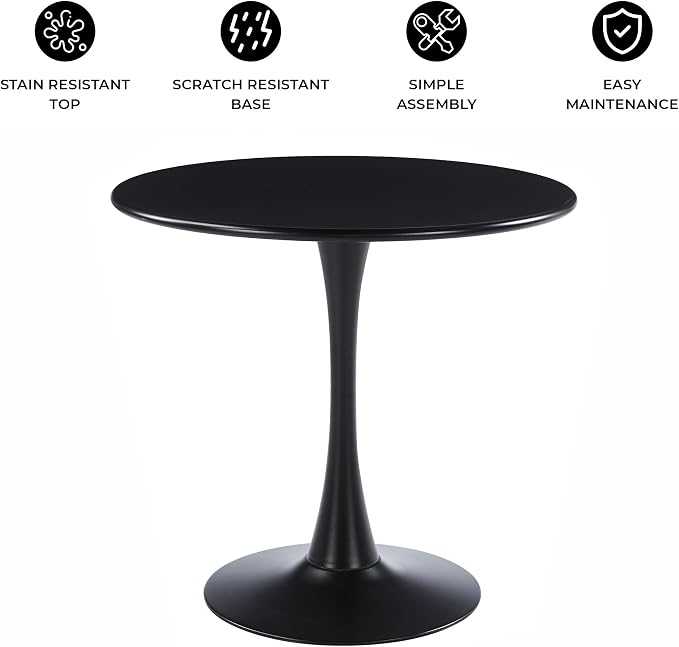 LeisureMod Bello 35" Round Outdoor Dining Table, Modern Black Metal Patio Bistro Table with Pedestal Base, Weather-Resistant Accent Table for Balcony, Garden, Deck, Backyard & Cafe, Black