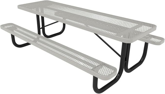 COATEDOUTDOORFURNITURE Heavy-Duty Portable Outdoor Picnic Table, Thermoplastic Coated Expanded Metal Commercial-Grade Patio Dining Furniture Made in America (8ft Rectangular, Textured Grey)