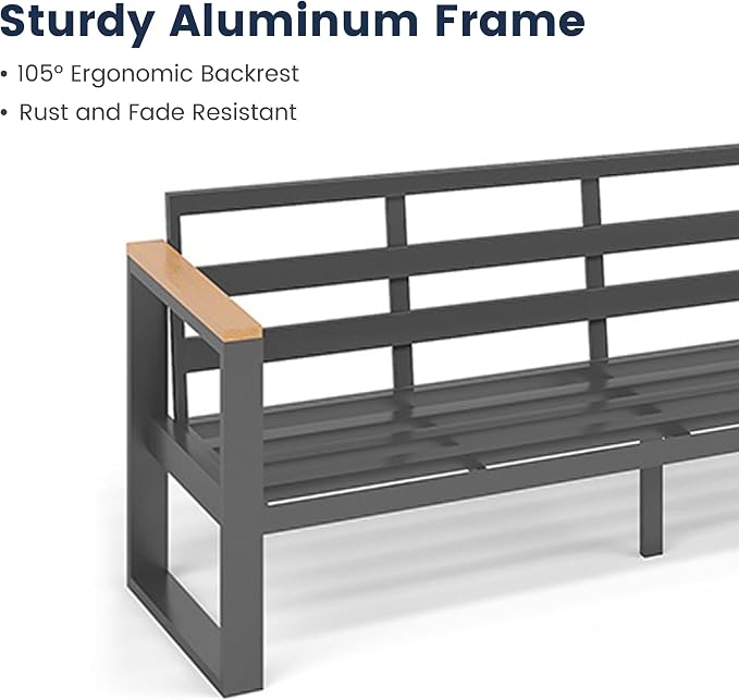 Sundale Outdoor Aluminum Patio Furniture Set, 5 Piece Outdoor Conversation Sets with Coffee Table and 6" Thick Olefin Cushions, All Weather Outdoor Sectional Set for Deck, Lawn, Yard (Navy Blue)