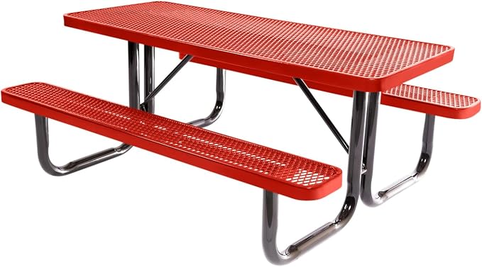 COATEDOUTDOORFURNITURE Heavy-Duty Portable Outdoor Picnic Table, Thermoplastic Coated Expanded Metal Commercial-Grade Patio Dining Furniture Made in America (6ft Rectangular, Red)