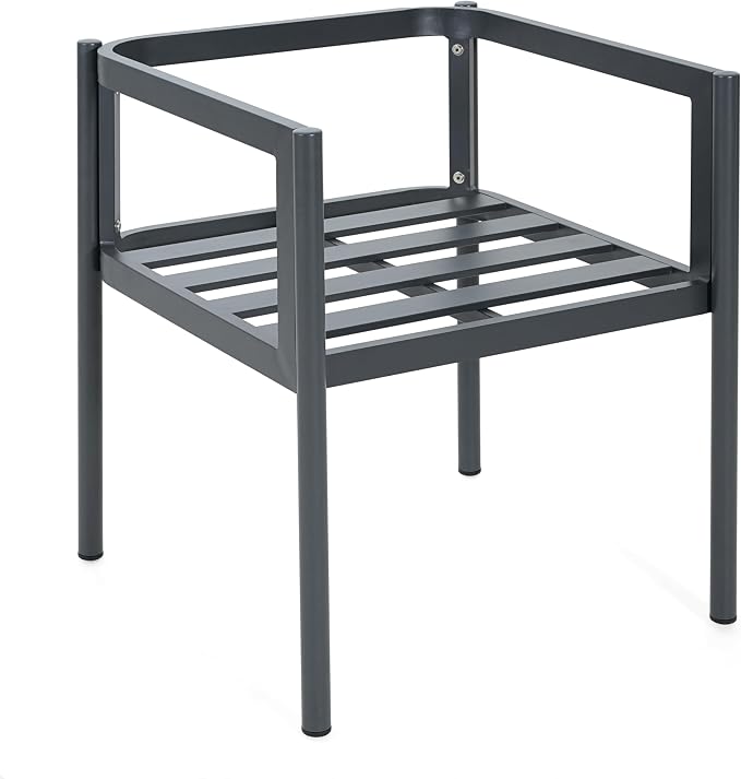 Christopher Knight Home Yoshi Acacia Wood Outdoor Dining Set for 6, 7 Piece Patio Dining Table and Chair Set, Metal Outdoor Dining Armchair and Table Set with Removable Cushion, Black+Grey+Teak