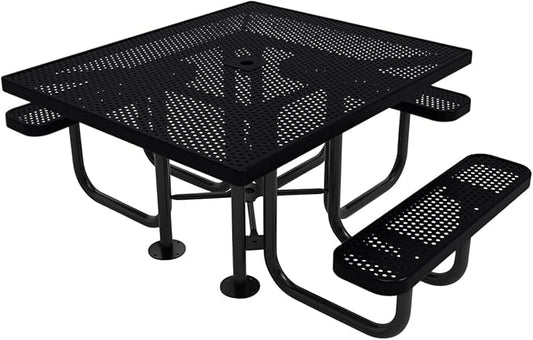 COATEDOUTDOORFURNITURE Coated Outdoor Furniture Heavy-Duty Portable ADA-Compliant Outdoor Picnic Table with Umbrella Hole, Punched Steel Patio Dining Furniture Made in America (46" Square Top, Black)