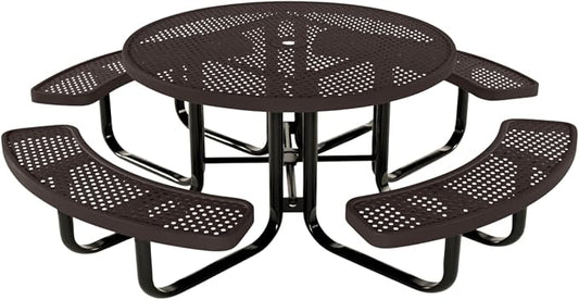 COATEDOUTDOORFURNITURE Heavy-Duty Portable Outdoor Kids Table with Umbrella Hole, Punched Steel Kids Picnic Table, Commercial-Grade, Made in America (46 in, Round, Childrens, Brown)