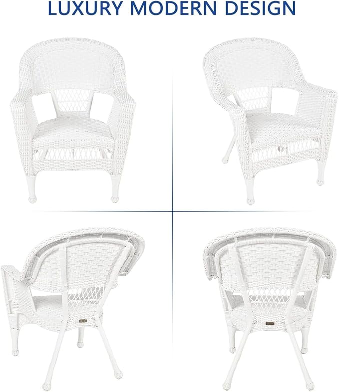 Jeco Carell Furniture 3 pc Wicker Conversation Set in White with Red Orange Cushions