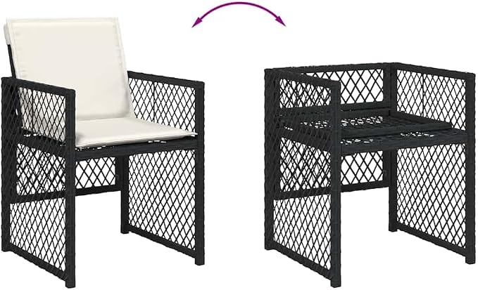 5-Piece Garden Dining Set Black Cream White Outdoor Patio Furniture with UV-Protected Poly Rattan and Acacia Wood Table, 4 Foldable Chairs with Removable Cushions for Balcony Backyard Entertaining