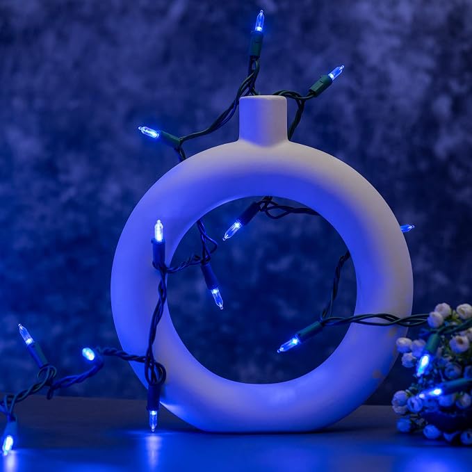 YULETIME 200 Blue LED Christmas Lights, 66 ft Green Wire UL String Light | True Blue, Stay Lit, End-to-End Connectable, UL Certified, Commercial Grade, 1-Strand 200 Lights, 4" Spacing