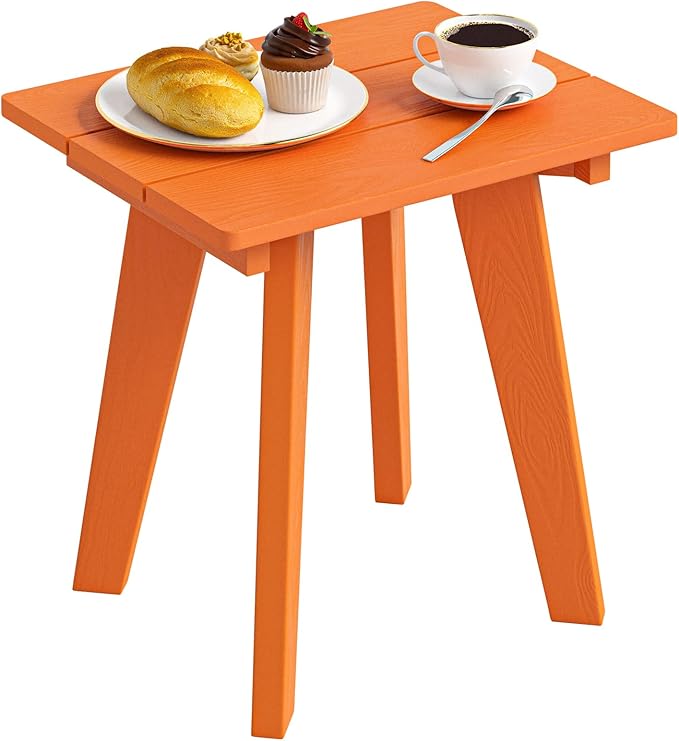 Outdoor Side Table, HDPE Weather Resistant Small Patio Table for Porch and Balcony, 200 LBS Capacity Heavy Duty Small Outdoor Table for Backyard and Pool, Easy Maintenance, Orange