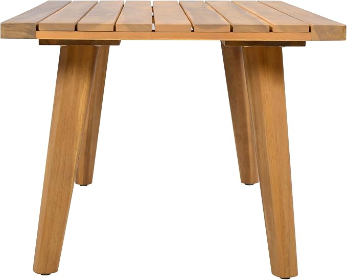 Christopher Knight Home Sures Acacia Wood Club Chair and Coffee Table Set, 3 Piece Patio Bistro Set, Solid Wood Outdoor Patio Furniture Set with Center Table, Natural+Beige