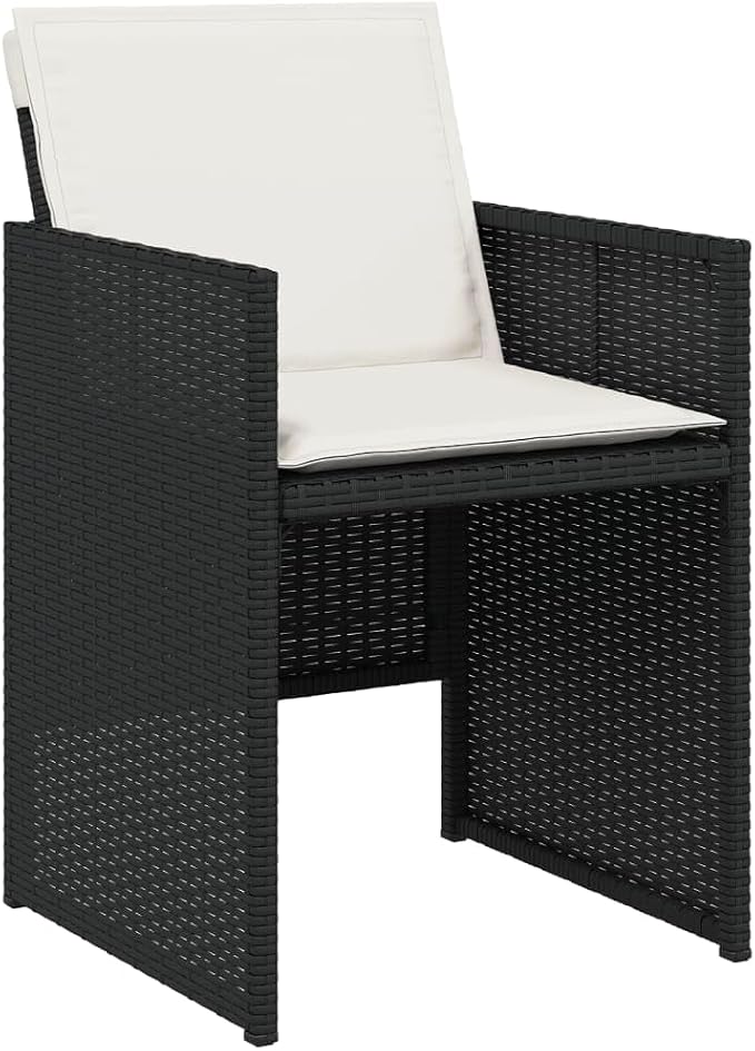 15-Piece Patio Dining Set with Cream Cushions Black Poly Rattan Outdoor Furniture Set for Backyard Garden Porch Balcony