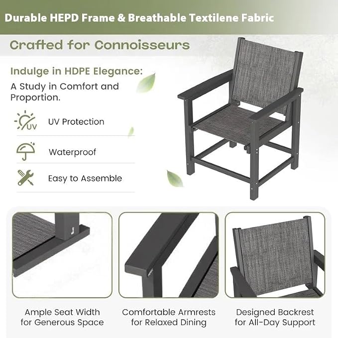 UDPATIO HDPE Patio Dining Set, Heavy Duty Extra-Wide Outdoor Chairs with 360 lb Load Capacity, Easy to Assembly, All-Weather Seating for Patio, Pool, Garden, Backyard