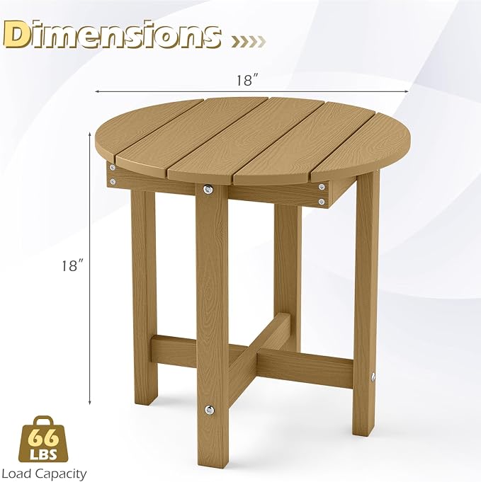 Tangkula Round Outdoor Side Table Set of 2, Adirondack Side Table with Weather-Resistant, Waterproof Top, Small Outside End Table for Patio Deck Pool Porch, Easy Maintenance (Brown,2)