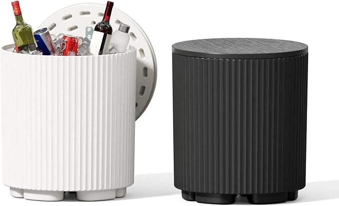 Outdoor Cooler Side Table, Patio Portable Ice Bucket Cooler