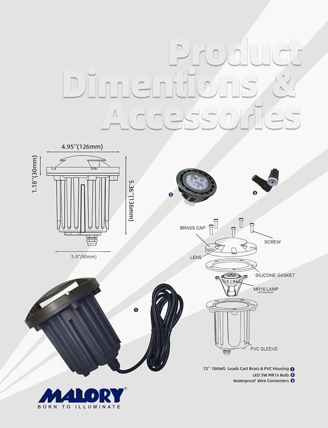 MALORY Brass Top Cover Landscape Well Lights,(φ126 mm) 12V Low Voltage Outdoor In Ground Lights,Landscape Lighting for Pathway, Driveway and Garden (Two-Direction Turret, 4-Pack with Bulb)