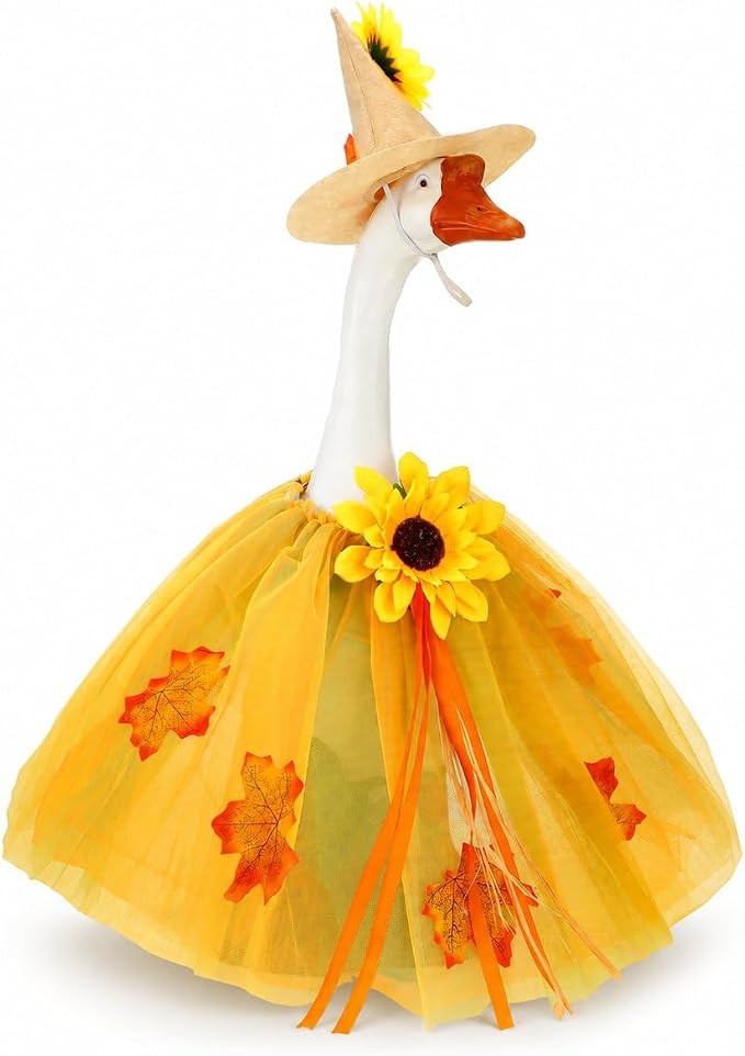 STONESTAR Fall Sunflower Porch Goose Outfits for 23'' Lawn Geese Statue, Autumn Maple Leaves Goose Clothes and Hat Costume Set for Patio Yard Outdoor Thanksgiving Holiday Decor