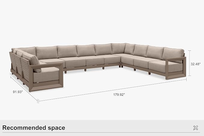 PURPLE LEAF Patio Furniture Set U-Shaped Outdoor Couch with 9.6" Thick Cushion and Soft Pillows 11 Piece Outdoor Sectional Sofas Modern Outdoor Conversation Sets for Yard Porch Deck Poolside, Khaki