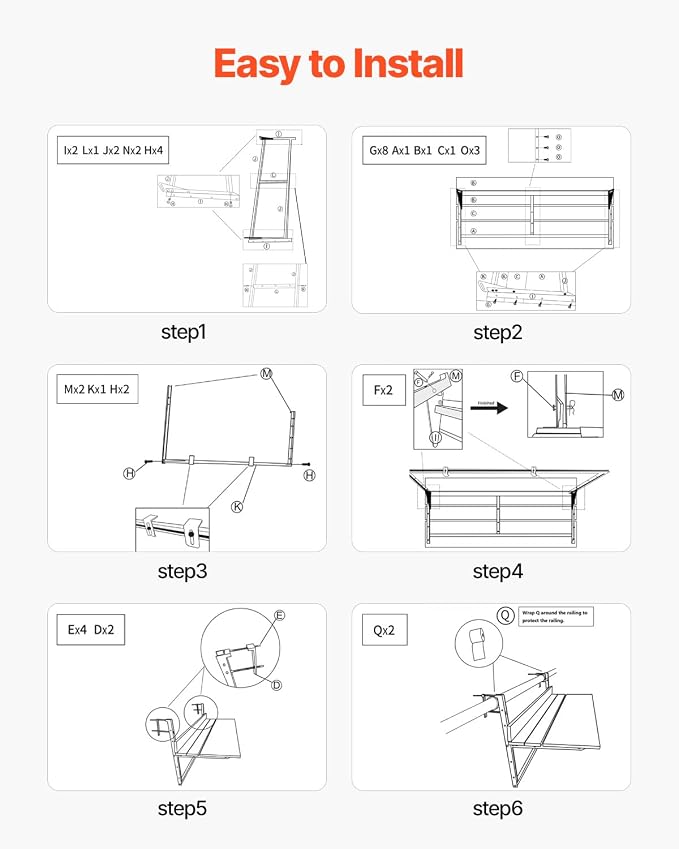 VEVOR Balcony Hanging Table, 39 x 13.6 inch, Outdoor Balcony Bar Table for Railings, 5-Level Adjustable, Fit Railing from 1" to 3.7", Serving Table for Patio & Deck