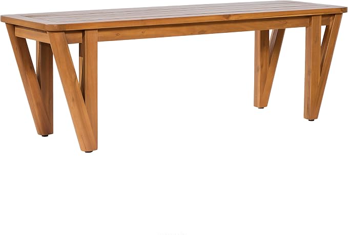 Christopher Knight Home Alson Acacia Wood Patio Dining Set with Bench, Solid Wood Outdoor Dining Table Set for 6, Outdoor Dining Set with Woven Wicker Accent, Teak+Light Grey