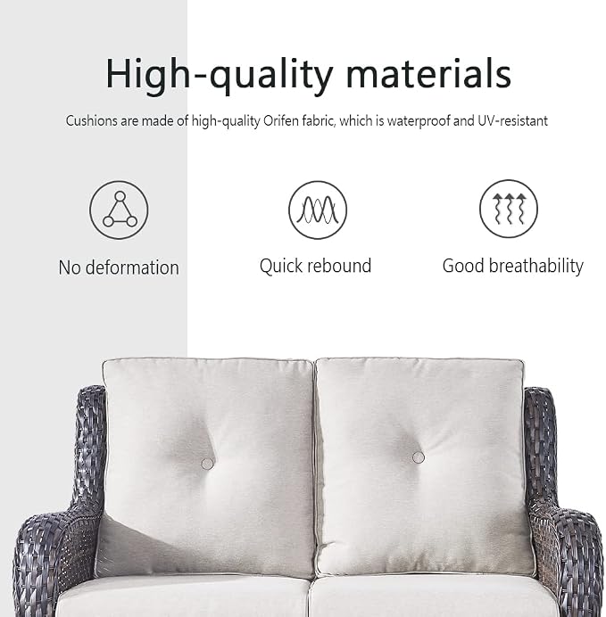 Belord Wicker Furniture 4 Pieces Outdoor Patio Furniture Set Patio Loveseat Sofa Set with Wicker Chairs and Coffee Table, Paito Conversation Set for Porch Garden Deck Balcony Poolside