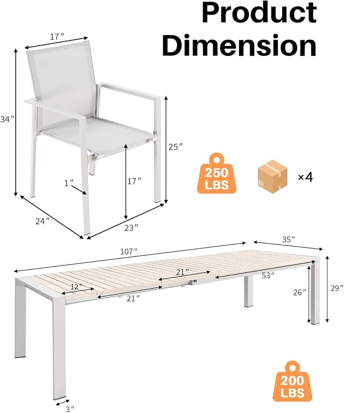 11 Pieces Expandable Outdoor Dining Set for 10, Never-Rust Aluminum Extendable Dining Table Set, Patio Dining Table with Wood Grain Top and 10 Stackable Dining Chairs for Outside, Indoor