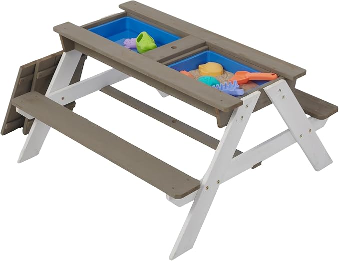 3-in-1 Kids Picnic Table with Umbrella, Convertible Sand and Water Table Outdoor Picnic Table for Outdoor Backyard Patio Play