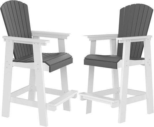 JUSTONE Set of 2 Outdoor Patio Chairs, Outdoor & Indoor Bar Stool with Armrests,2 Pack Patio Chairs for Porch Garden Backyard Poolside, HDPE Material Weather Resistant and Waterproof, Grey and White