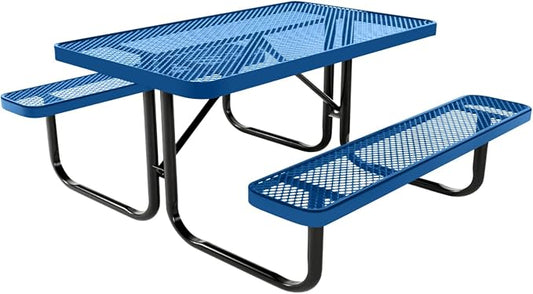 COATEDOUTDOORFURNITURE Heavy-Duty Portable Outdoor Kids Table, Expanded Metal Kids Picnic Table, Commercial-Grade Picnic Table, Made in America (4ft Rectangular, Childrens, Textured Light Blue)