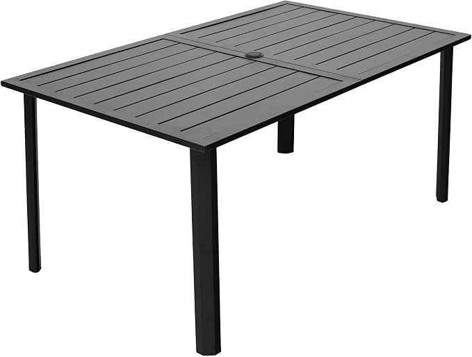 Anmutig Outdoor Dining Table for 6-8 Person Weather-Resistant Patio Table with Umbrella Hole, 63L x 38W x 29H inches, Black Metal Frame Easy Install Black Outdoor Table for Backyard Garden Lawn