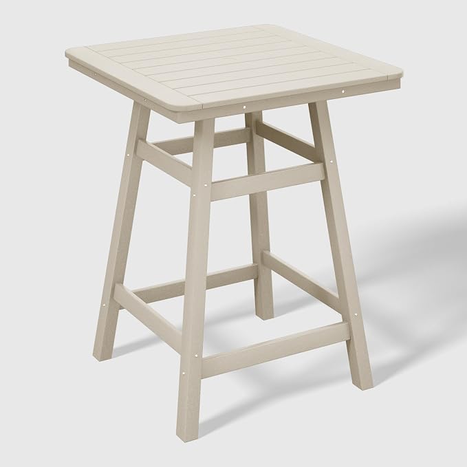 WestinTrends Malibu Square Outdoor Patio Counter High Bistro Bar Table with Umbrella Hole 37" Tall, Sand
