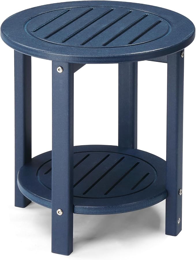Outvita Outdoor Side Table, 2-Tier HDPE Adirondack Small End Tables Weather Resistant Patio Furniture for Backyard Poolside Porch Balcony