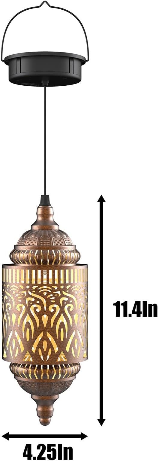 Twinkya Hanging Solar Lights Outdoor Garden Decor, Decorative Waterproof Metal Moroccan Solar Lantern Lamp, Outside Decorations for Patio Yard Porch Backyard Decor, Gardening Gifts for Women Mom