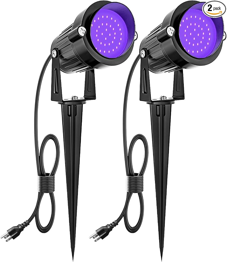 ZUCKEO 15W Halloween Blacklight Spotlight Outdoor LED Black Lights Waterproof Landscape Lighting with US Plug for Glow Dancing Party Body Painting Neon Poster Christmas Decorations(2Pack)
