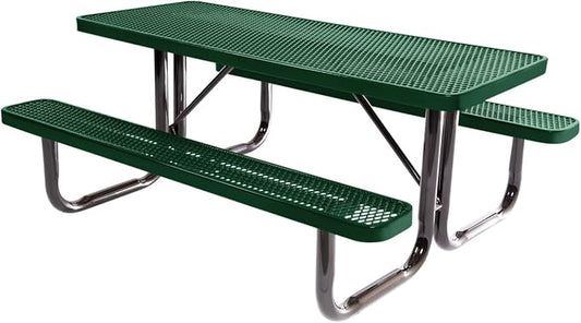 COATEDOUTDOORFURNITURE Heavy-Duty Portable Outdoor Picnic Table, Thermoplastic Coated Expanded Metal Commercial-Grade Patio Dining Furniture Made in America (6ft Rectangular, Green)