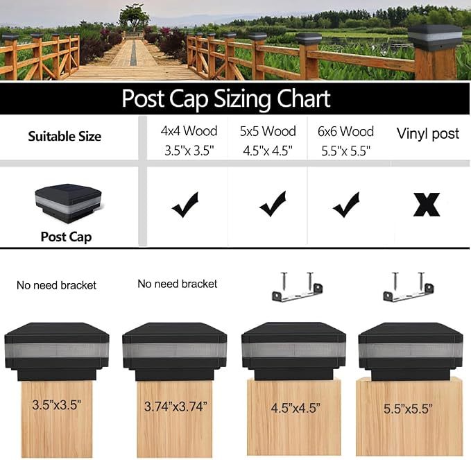 Solar Post Cap Lights Outdoor, 52 LEDs 160LM 6000K Cool White, 1 Pack Black | IP65 Waterproof Fence Post Lights, Compatible with 4x4 5x5 Wooden Posts, Fit for Patio Garden Yard Porch