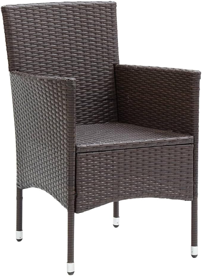3 Piece Garden Dining Set Brown Cream White Poly Rattan Powder-Coated Steel Glass Outdoor Furniture Set for Patio Conversation