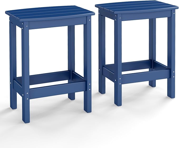 GREENVINES Outdoor-Bar-Stools-Set-of-2 | Patio Counter Height Backless Barstools | HDPE Plastic | 18" W x 13.5" D x 25" H | Chairs for Backyard Balcony Poolside | Blue
