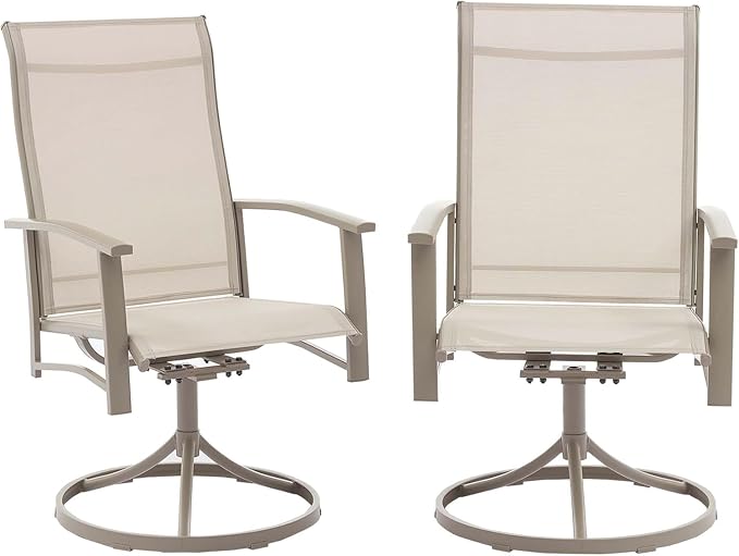 9 Piece Patio Dining Set - Round Patio Table & 8 Swivel Rocking Patio Chairs, Outdoor Patio Furniture with Textilene Fabric High Back Chairs for 8 Person, Ivory