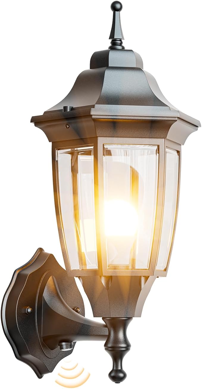 EMART Dusk to Dawn Outdoor Porch Light with Bulb, Wall Lamp(1 Pack, Black) | Exterior Anti-Corrosion, Waterproof Aluminum & Glass Shades, Modern Sconce Lantern Fixtures for Outside, House, Garage