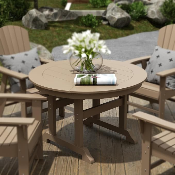HDPE Laguna 47" Round Dining Table,Weathered Wood