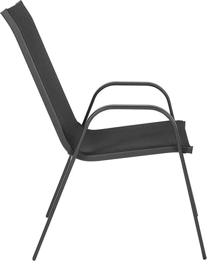 Flash Furniture Brazos Series 5-Piece Glass Patio Table and Chairs Set, Outdoor Patio Dining Set with Square Table and 4 Sling Patio Chairs, Black